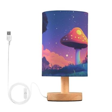 Imagem de Joisal Fantasia cogumelo paisagem quarto cabeceira lâmpadas abajur de linho abajur de mesa, decoração de quarto aconchegante