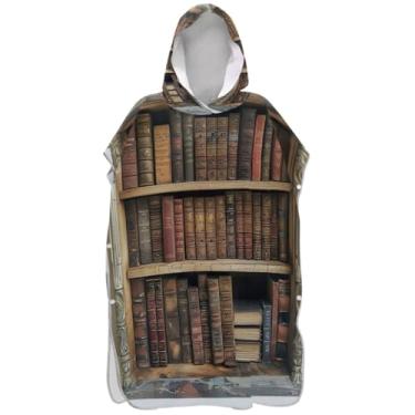 Imagem de Joisal Prateleira de livros vintage poncho de surfe para adultos roupão absorvente feminino ponchos com capuz toalha de natação fofa