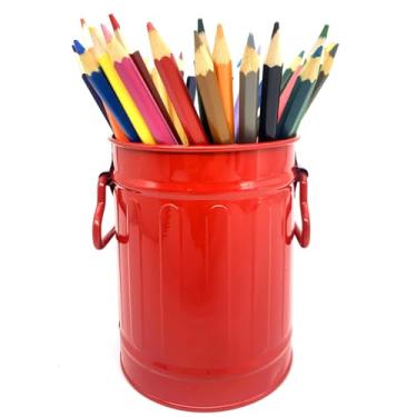 Imagem de JTCJozz Suporte de caneta de mesa, suporte de lápis de metal para mesa, organizador de mesa com alça, porta-pincéis de maquiagem, copo de lápis, organizador de armazenamento de mesa para escritório