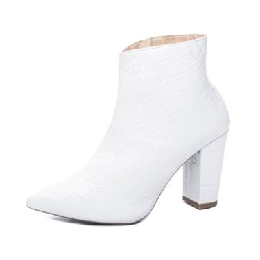 Imagem de EMILY ONLINE, Bota Cano Curto Salto Alto Bico Fino Feminina 10 cm - Elegância e Conforto no Seu Passo (Salto Grosso Branco, BR, Adulto, Numérico, 37)