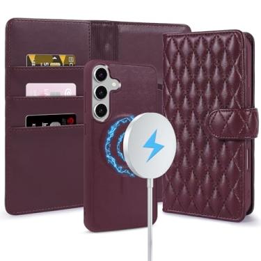 Imagem de Harryshell Capa magnética removível para Samsung Galaxy S25 Plus/S24 Plus, compatível com compartimento para cartão Magsafe com bloqueio de RFID, suporte, capa protetora de couro PU (Borgonha