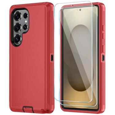 Imagem de ONOLA Capa para Samsung Galaxy S25 Ultra com protetor de tela HD [não serve para S25/S25 Plus], para Samsung S25 Ultra, [3 em 1] Capa de telefone resistente (Vermelho)