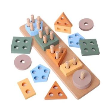 Imagem de Brinquedos Educativos Montessori De Classificação De Formas Em Madeira