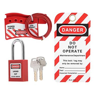 Imagem de Yosoo Health Gear Kit de Bloqueio de Bloqueio de Cabo Cabo de Segurança Ajustável Flexível de Aço Inoxidável de 2 M Com Etiquetas de Advertência Graváveis, para Equipamentos Mecânicos, Portas,