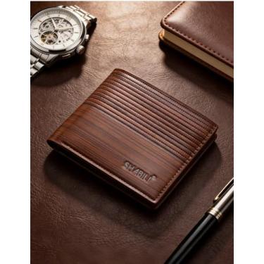 Imagem de Carteira masculina dobrável de couro, clássica, casual, fina, dobrável (marrom claro)
