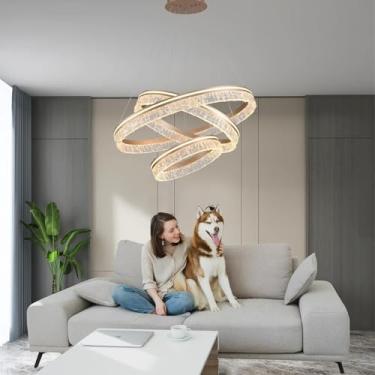 Imagem de Lustre LED moderno para sala de estar, iluminação decorativa, luminária pendente com anel de acrílico dimerizável e controle remoto, luminária linear para pendurar, adequada para cozinha, il
