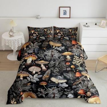 Imagem de Feelyou Jogo de cama solteiro com cogumelos selvagens fofos, cogumelos selvagens, para meninos, meninas, adolescentes, fungos, respirável, conjunto de edredom para decoração de quarto