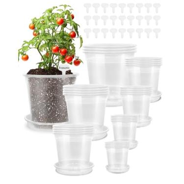 Imagem de Biotolot Pacote com 27 vasos transparentes para berçário com drenagem, 12/9,5/8/7,5/6,7/5/4,5 polegadas, vasos de sementes transparentes, incluindo etiquetas de plantas para jardinagem interna e