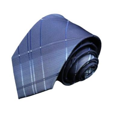Imagem de Gravata masculina jacquard listrada de caxemira azul luxuosa de alta q