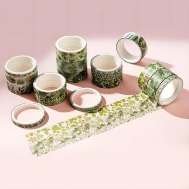 Imagem de Conjunto de adesivos Washi com 18 rolos de 2 metros, adesivos com padrão de flores decorativos para artes faça-você-mesmo, materiais de diário, scrapbook, embrulho de cartão (flores verdes)