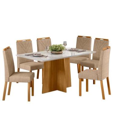 Imagem de Conjunto Sala de Jantar Mesa Anitta 160X90 6 Cadeiras Anitta Ype/Off/L