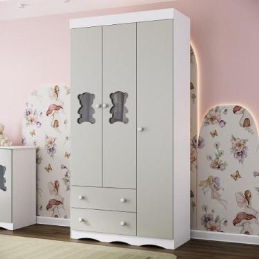 Imagem de Guarda-roupa Infantil 92cm com Vidro 3 Portas e 2 Gavetas Doçura Multi