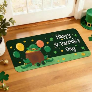 Imagem de Tapete de porta de boas-vindas do Dia de São Patrício 43 x 73 cm, tapete de porta da sorte trevo verde para porta da frente, tapete de entrada antiderrapante de baixo perfil interno e externo