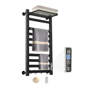 Imagem de AyiDrmjj Toalheiro aquecido para aquecedor de toalhas de banheiro montado na parede com prateleira, temporizador e ajustes de temperatura multinível com 10 barras para banheiro chuveiro banheira de