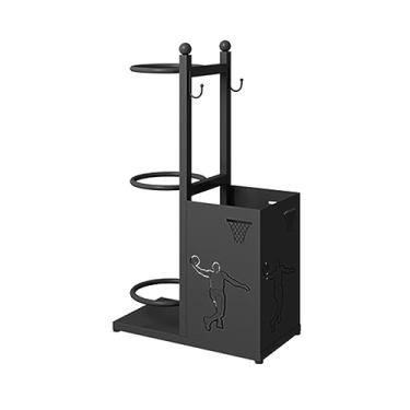 Imagem de ZDJZMGZ Suporte de basquete vertical, rack de armazenamento de equipamentos de bola esportiva com cesta e ganchos para uso interno e externo, capacidade preta 3