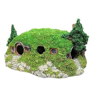 Imagem de U5GAAALPPQ9 Decoração de aquário em resina em forma de casa de anão decoração de caverna de aquário ornamento de aquário lagarto tartaruga caixa escondida tanque de peixes