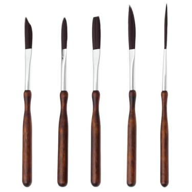 Imagem de UKQRRTC Pincéis de forro longo, 5 pincéis de letras, ponta fina extralonga com adaga, plana, espada, língua de gato, passador, cerdas de pincel premium, orientado para detalhes para pintura de