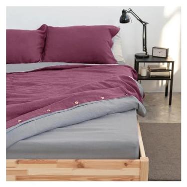 Imagem de Conjunto de cama 100% linho puro, conjunto de capa de edredom Queen King AB, roupa de cama nórdica, 1 capa de edredom 2 fronhas, cama de luxo em uma bolsa (F 230 x 250 cm)