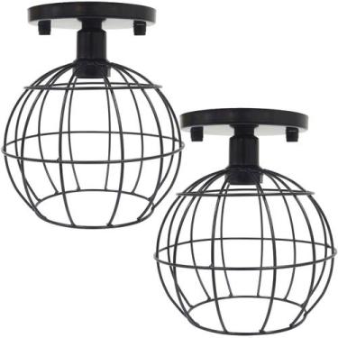 Imagem de 2 Lustres Teto Plafon Industrial Aramado Globo Retrô Luminária Sobrepo