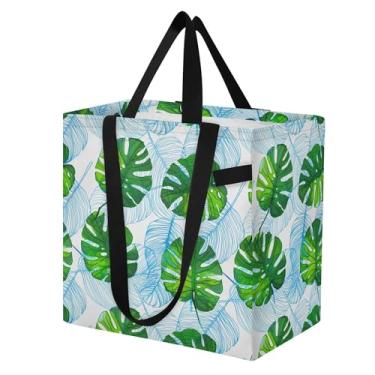 Imagem de SEHANY Sacola reutilizável de folhas de palmeira com alças reforçadas, bolsa de compras de lona dobrável à prova d'água de grande capacidade para viagem, cozinha, praia