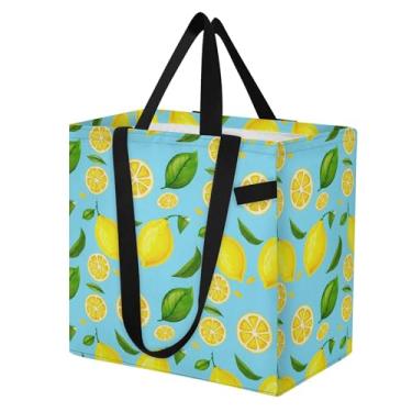 Imagem de SEHANY Sacolas de compras reutilizáveis de verão limão com alças reforçadas, bolsa de compras de lona dobrável à prova d'água de grande capacidade para viagem, cozinha, praia