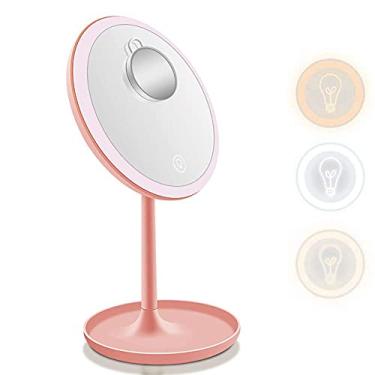 Imagem de U5GAAALPPQ9 Espelhos com uma lupa de 5X, espelho de maquiagem LED com luz ajustável em 3 cores, interruptor de tela sensível ao toque para banheiro