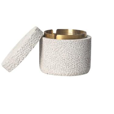 Imagem de Cinzeiro de concreto moderno com tampa cinzeiros de mesa de aço inoxidável bandeja de cimento para fumar interior exterior escritório decoração de casa decoração de casa (branco)