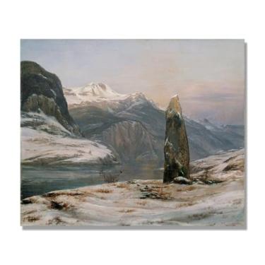 Imagem de NHLDZYH J.C. Dahl Reprodução de arte famosa, arte em tela de paisagem romântica nórdica, decoração de parede elegante para sala de estar e escritório. (inverno no Sognefjord). 30x36cm-11,8x14,2 pol