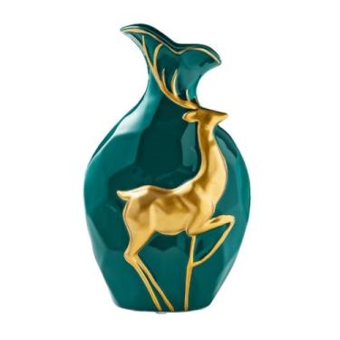 Imagem de x3anggyt5 Flores frescas, moderno, cervo, dourado, vaso de cerâmica, decoração simples, sala de estar, armário de TV, armário de vinho, mesa, arranjo de flores, vaso decorativo, adequado para uso