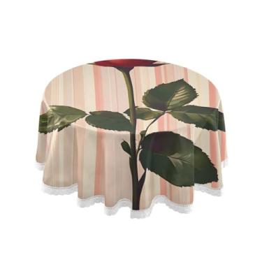 Imagem de Qilmy Toalha de mesa redonda de palmeira de treliça verde, 152 cm, resistente à água, à prova de derramamento, capa de mesa grande para jantar de reunião de família em ambientes internos e externos