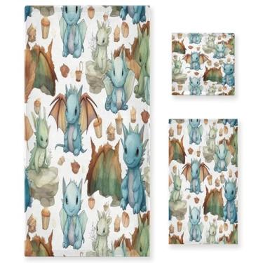 Imagem de xigua Conjunto de toalhas de banheiro dragão fofo absorvente macio 3 peças toalha de banho toalha de mão toalhas decorativas para banheiro, academia, hotel, praia, piscina