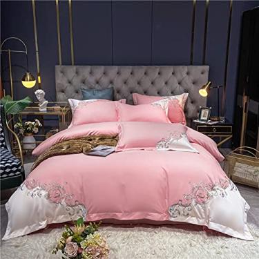 Imagem de Capa de edredom de alta qualidade bordada elegante lençol de cima / lençol com elástico grande 6 Flat Queen Size (1 tamanho queen ajustado)