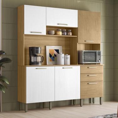 Imagem de Armário De Cozinha Compacta Mdf 6 Portas Ferrara Plus Freijó Supremo Com Ripado