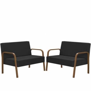 Imagem de Kit Poltrona Decorativa 2 Namoradeiras Luna Braço Madeira D Salla Suede