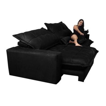 Imagem de Sofa Retrátil E Reclinável 2,52m Com Molas Ensacadas Cama Inbox Soft Tecido Suede Preto