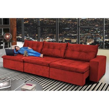Imagem de Sofá Austrália 4,12 Mts Retrátil, Reclinável Com Molas E Pillow No Assento Tecido Suede Vermelho