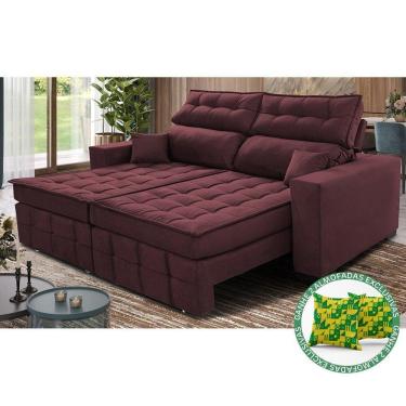Imagem de Sofá Retrátil E Reclinável 1,80m Molas Ensacadas E Costura Tripla Cama Inbox Japão Velusoft Vinho