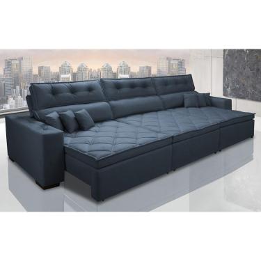 Imagem de Sofá Austin 3,22m Retrátil, Reclinável Com Molas No Assento E Almofadas, Suede Azul Cama Inbox