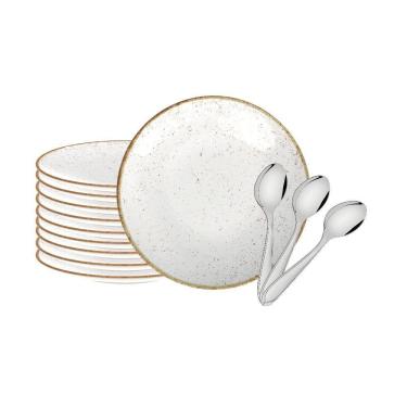 Imagem de Jogo De Pratos Rústico 12pç Porcelana Sobremesa Com Colheres Laguna Tramontina