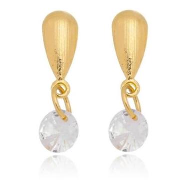 Imagem de Brinco Infantil Pedra Zirconia Dourado Pendurado Antialérgic - De Cast