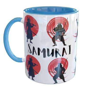 Imagem de Caneca Porcelana Guerreiro Samurai Japão - Pense Canecas, Azul Claro