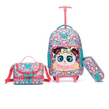 Imagem de Kit Mochila de Rodinha Escolar Unicórnio Bolsa Infantil Menina Estojo 