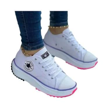 Imagem de Tênis Casuais Femininos De Lona Com Cadarço E Estampa Vulcanizada 2025