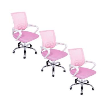 Imagem de Kit 3 Cadeiras De Escritório Oficial Begônia Ergonômico Rosa