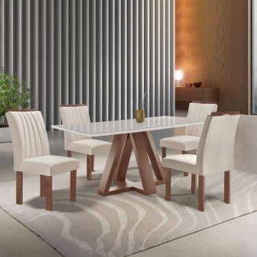 Imagem de Mesa De Jantar 120x90cm Com 4 Cadeiras Arizona E Tampo De Vidro Kyra Em Mdf Chocolate/off White/bege
