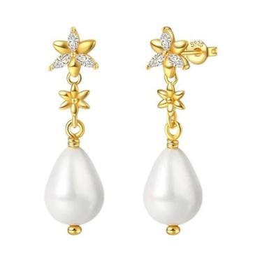 Imagem de Brincos Clássicos De Pérola Em Ouro 925 Para Mulheres, Joias Elegantes