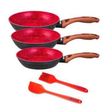 Imagem de Jogo Frigideiras 5 Peças Espátula Pincel Vermelho Duralar