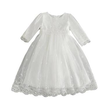 Imagem de Vestido De Festa Para Bebê Menina Branco De Manga Longa Com Boné, Desi