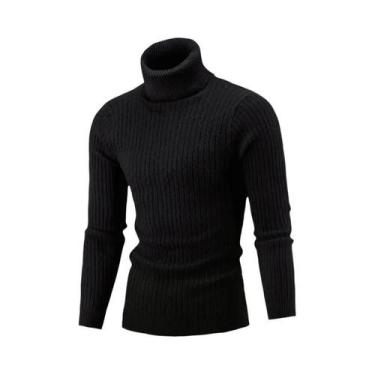 Imagem de Suéter Masculino De Tricô Gola Alta Quente De Manga Longa Estilo Retrô