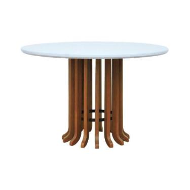 Imagem de Mesa De Jantar Denver Amêndoa Tampo ø120 Mdf Com Vidro Tampo ø120 Mdf 